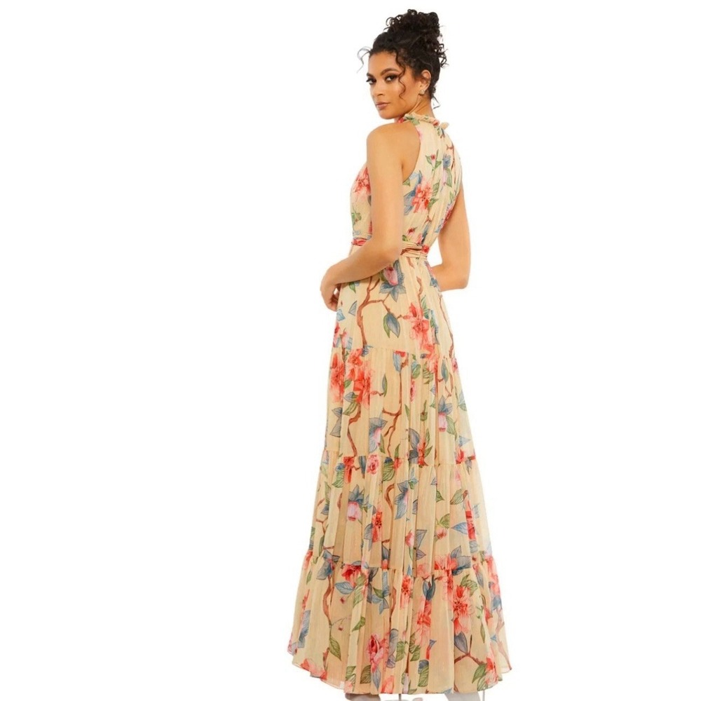 Ieena for Mac Duggal Women's 16 Beige Multicolor Floral Chiffon Maxi Tier Dress - Picture 8 of 16